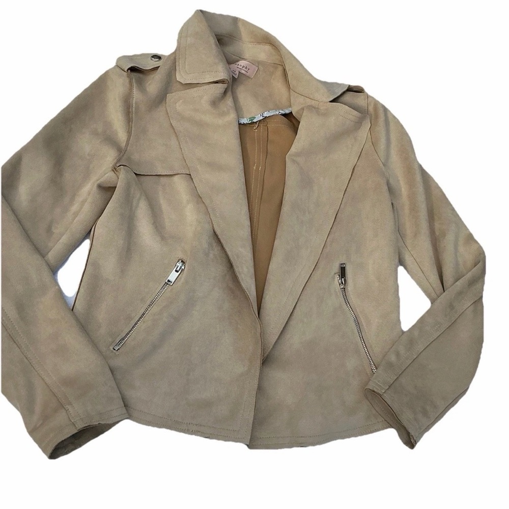 Women’s Philosophy Casual Chic Edgy Everyday Nude Suede Moto Jacket Sz XS